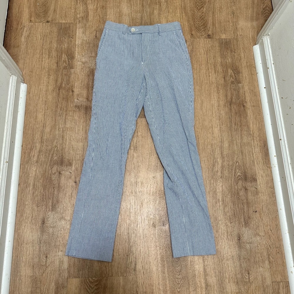 Lauren Ralph Lauren | Blue White Seersucker Pinstripe Straight Leg Pants, 26 - Picture 1 of 7